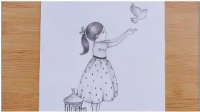 آموزش نقاشی سیاه قلم / نحوه ترسیم دخترک با پرنده